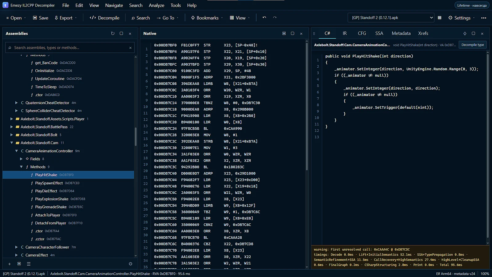 ARM64 Native и C# метод PlayHitShake